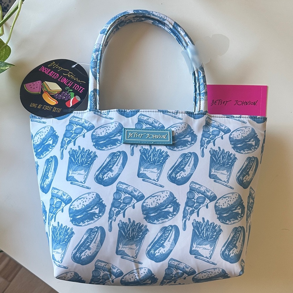 Betsey Johnson Blue and White Food Print Tote